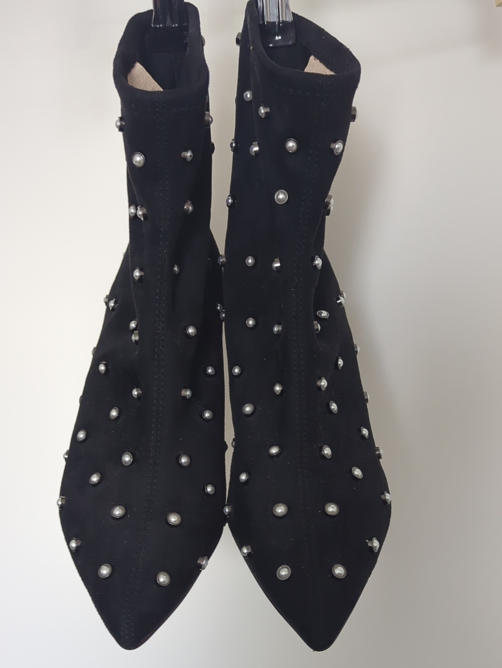 Louise et Cie Black Pearl Studded Pointed-Toe Ankle Booties